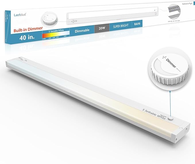 Leetdud Under Cabinet Lighting Plug in or Hardwired Built-in Dimmer, 40 Inch 20W by Leetdud
