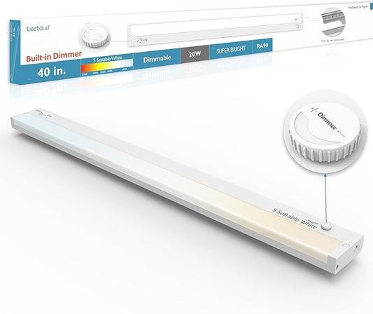 Leetdud Under Cabinet Lighting Plug in or Hardwired Built-in Dimmer, 40 Inch 20W by Leetdud