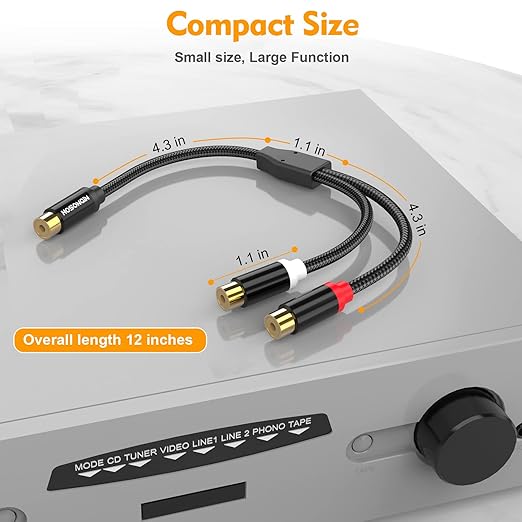 HOSONGIN RCA Splitter 1 Female to 2 Female Audio Cable, 24K Gold-Plated Plug - Image 7