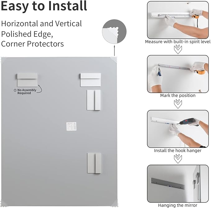 Mirrorons Beveled Mirror, Wall Mirror 40" x 32", Frameless Rectangle Bathroom - Image 4