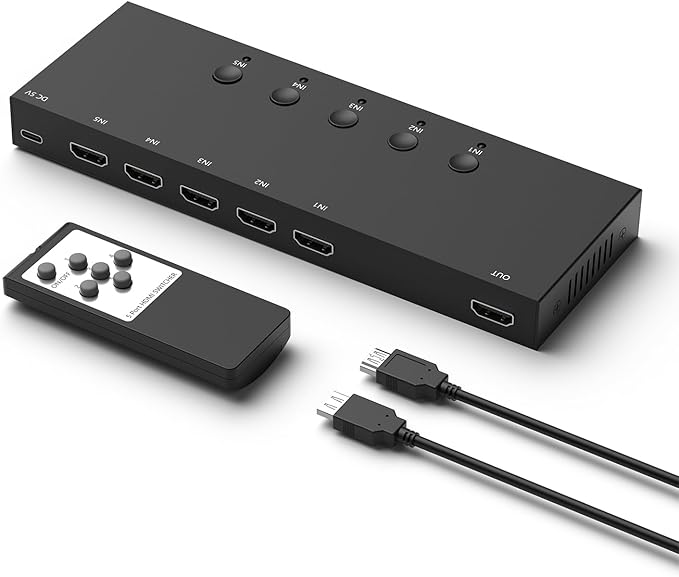 5 Way HDMI Switch 4k@60Hz HDMI Switcher 5 in 1 Out HDCP 2.0 Manual HDMI 2.0 Hub by YDF