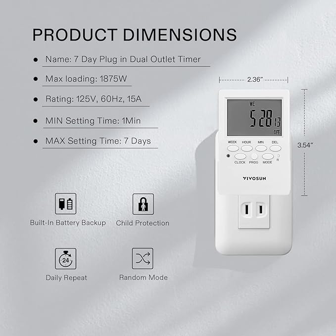 VIVOSUN 7 Day Programmable Digital Timer - Image 2