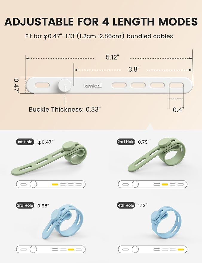 Lamicall 30Pack Silicone Cable Ties Cord Organizer, Home Decor Organizer Ties - Image 5