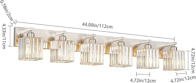 FDPBY Modern Vanity Light 6-Lights Brushed Nickel Vanity Light Crystal Bathroom - Image 5