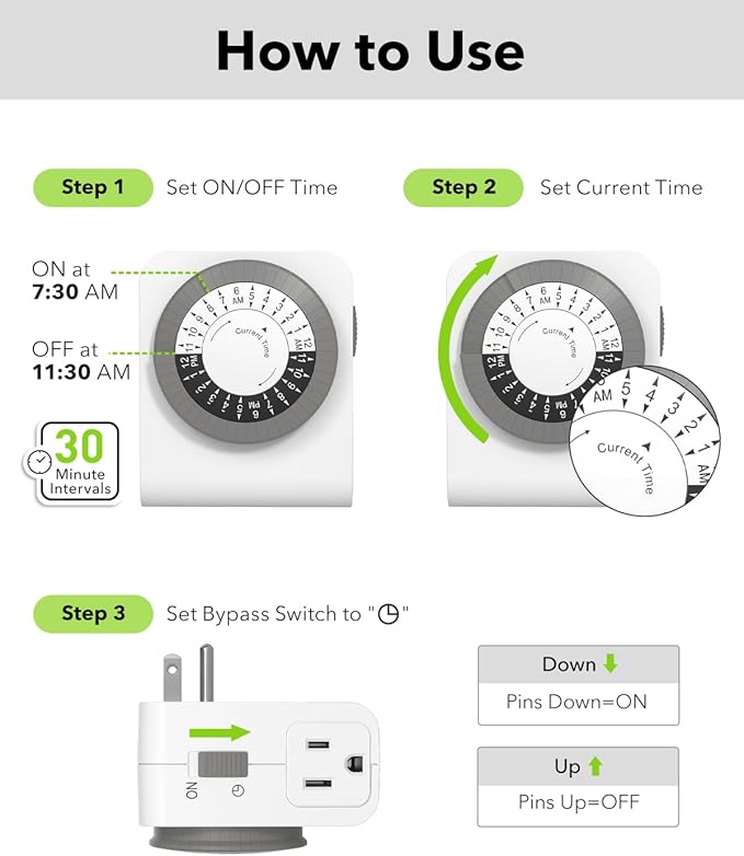 BN-LINK Outlet Timer with 2 Grounded Outlets, Mechanical Light Timer - Image 4