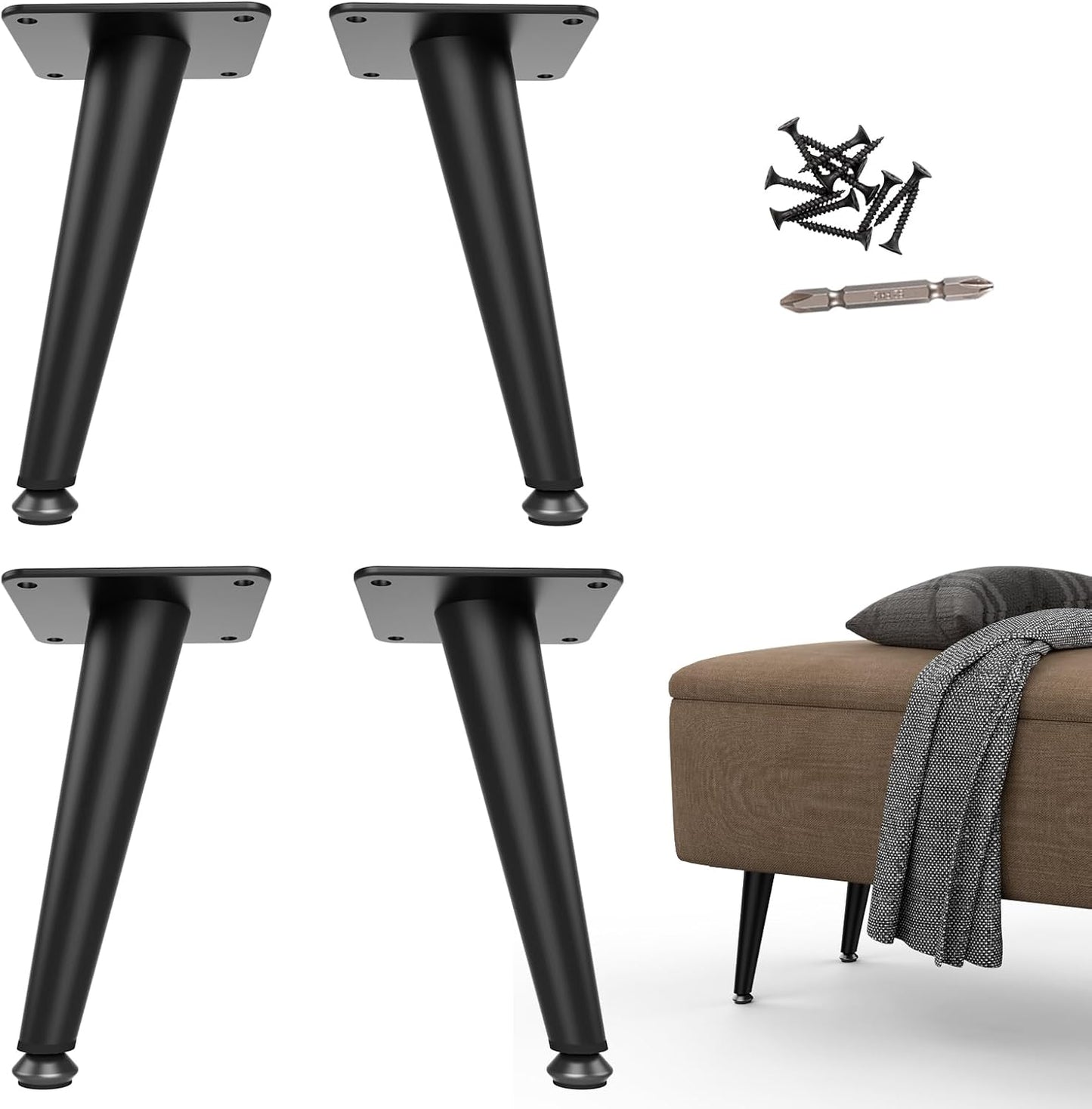 Metal Legs for Furniture Set of 4, Furniture Legs 8 Inch | Satin Black Cabinet Feet, Mid Century Modern Short Dresser Replacement for Couch Sofa Cube Storage Nightstand, Heavy Duty