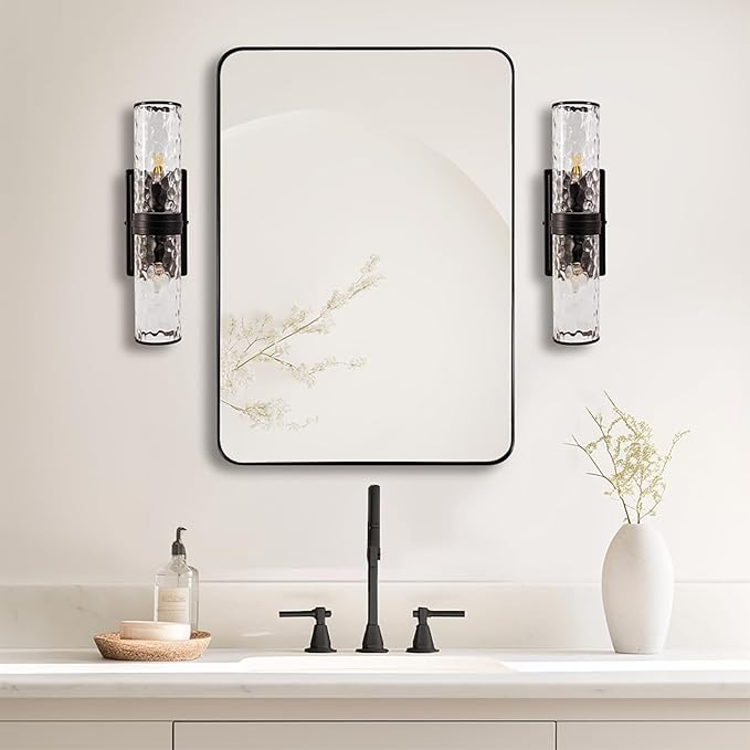 ANDY STAR Wall Mirror for Bathroom, Modern Rounded Rectangle Metal Frame Mirror by ANDYSTAR