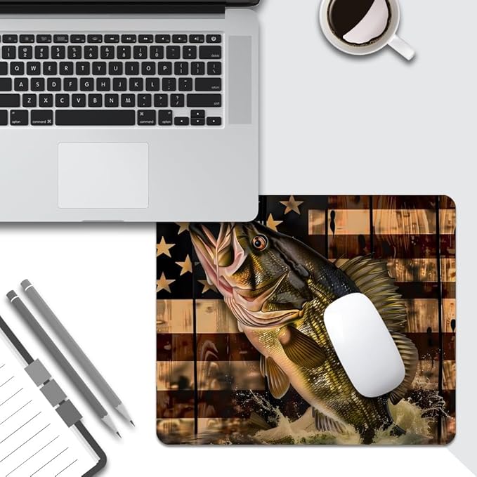 Wooden American Flag Fish Square Mouse pad, Waterproof, Anti Slip Rubber Base - Image 5