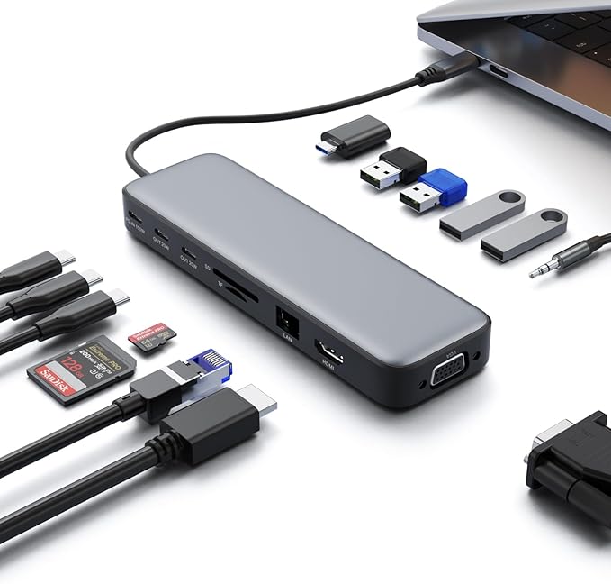 USB C Hub Laptop Docking Station Dual Monitor, 14 in 1 Multiport Adapter by Pxwaxpy