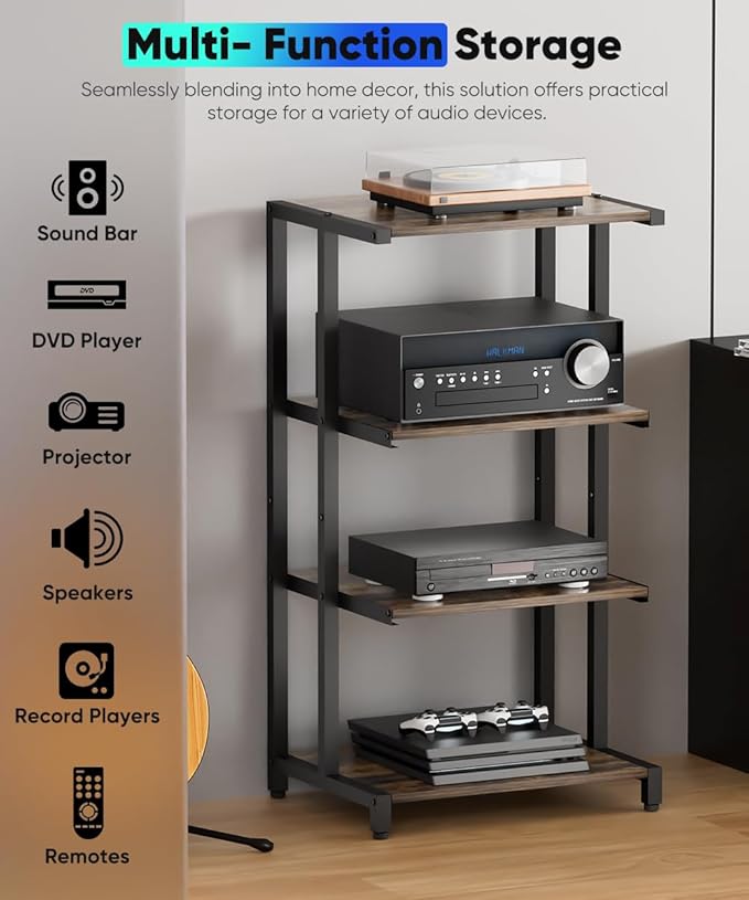 Ardier 4-Tier Wooden Media Stand, AV Media Stand Corner Shelf - Image 5