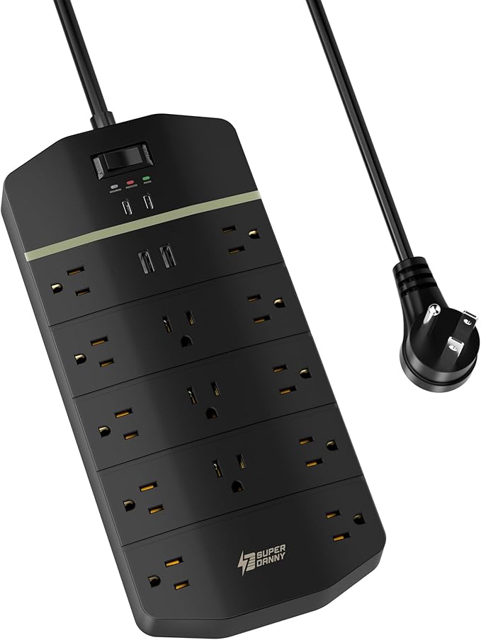 Power Strip, SUPERDANNY 5000 Joules Surge Protector by SUPERDANNY