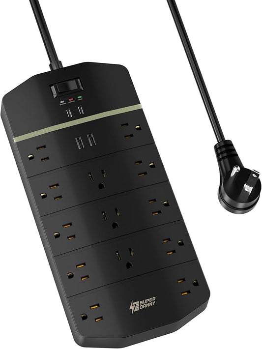 Power Strip, SUPERDANNY 5000 Joules Surge Protector by SUPERDANNY