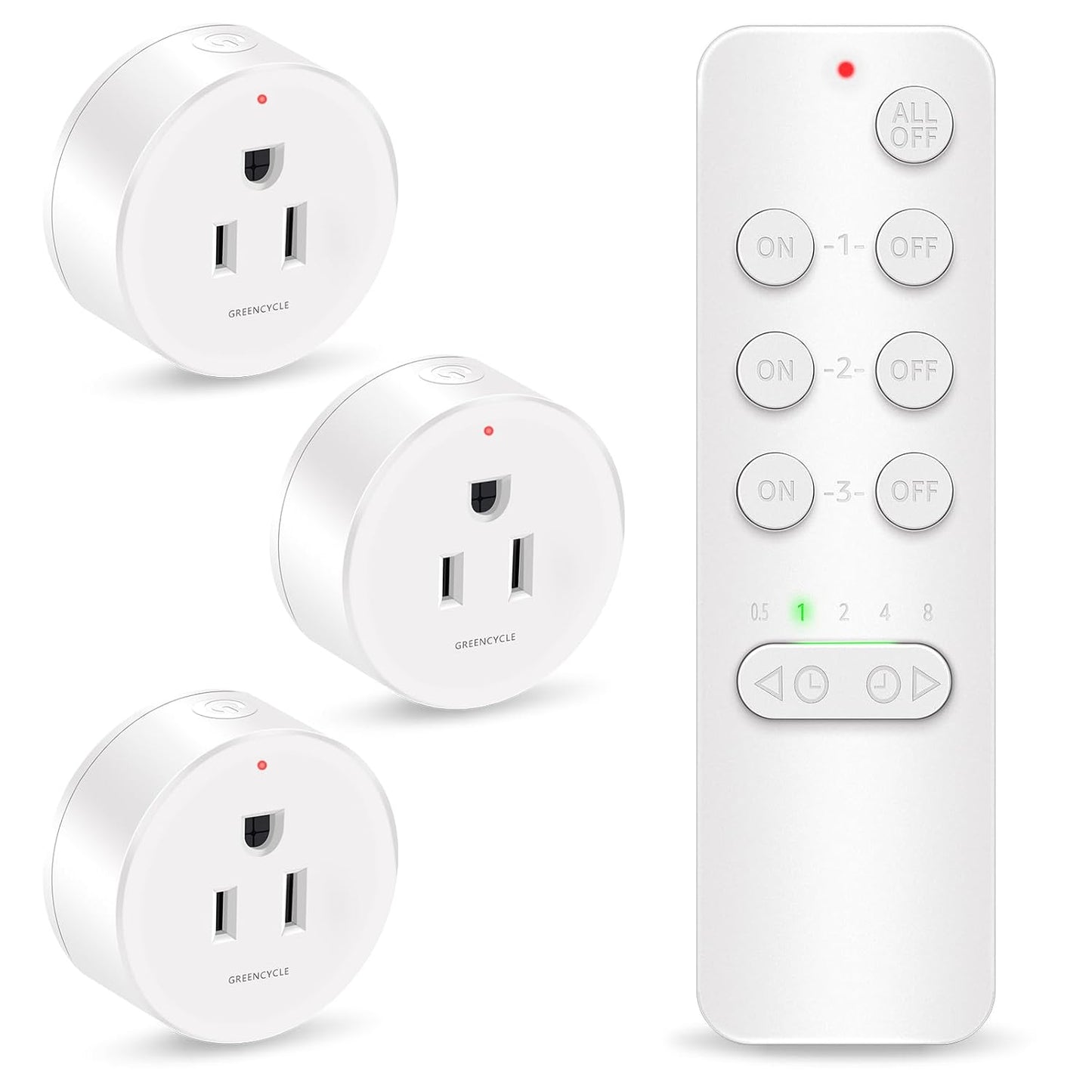 Greencycle Remote Control Outlet with Timer,1 Wireless Switch 3 Outlets | 200FT Long Range,15A/1875W,5 Timer Settings,Programmable and Expandable,for Lamps,Fans,Christmas Lights,Household Appliances