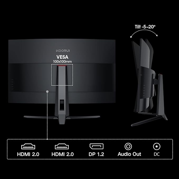 KOORUI 32 inch Curved Gaming Monitor, QHD 2K 170Hz 144Hz Monitor, 1ms 1500R - Image 9