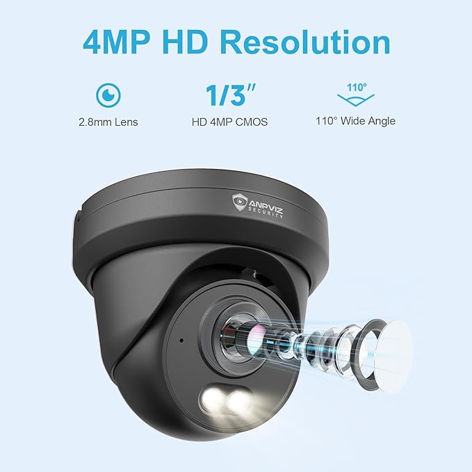 Anpviz 4MP PoE Camera Black, Full Metal Turret Security IP Camera Outdoor Indoor - Image 3