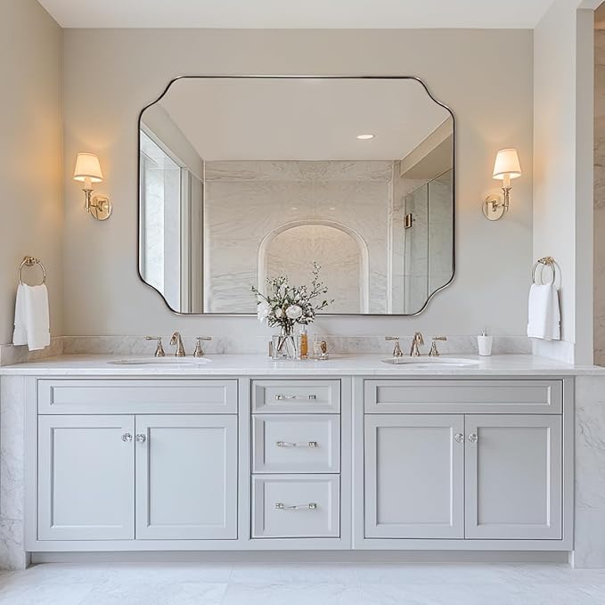 ANDY STAR 36x48 Inch Brushed Nickel Rectangle Mirror, Large Scalloped Bathrom - Image 3