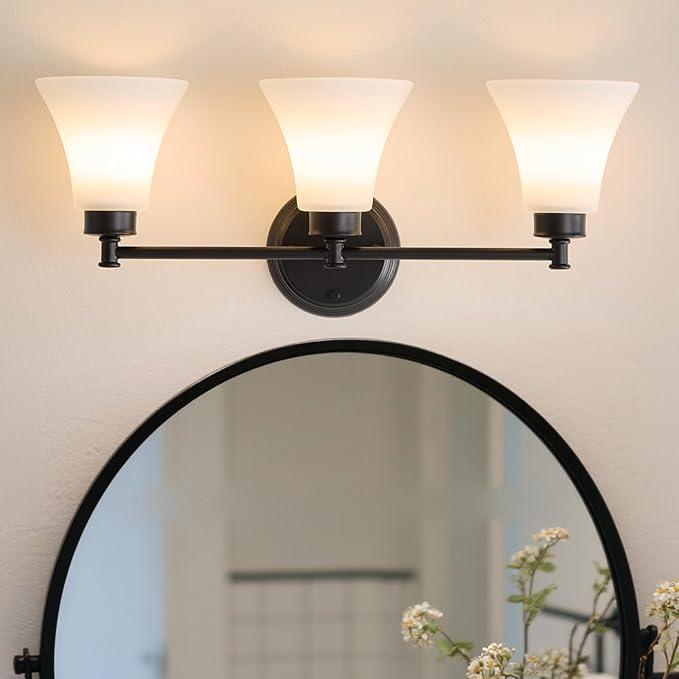 LOUSACE 3 Light Bathroom Vanity Light Matte Black Bathroom Lighting Fixtures by LOUSACE