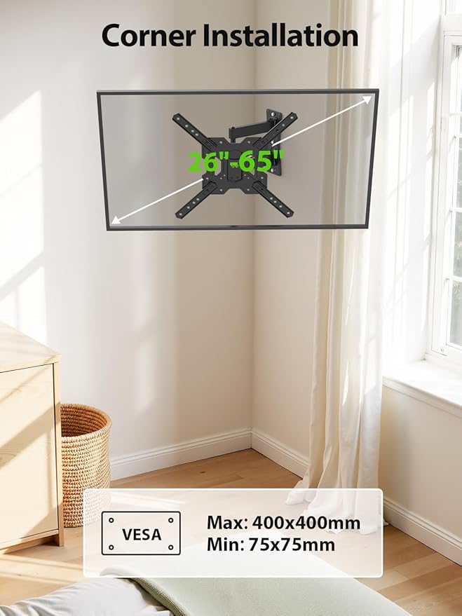 USX MOUNT UL Listed Full Motion TV Mount, Swivel Articulating Tilt TV Wall Mount - Image 6