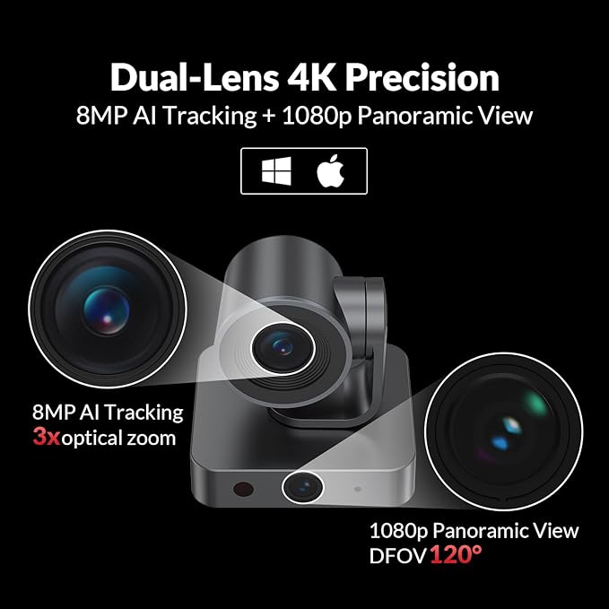 AV Access 4K Conference Room Camera, Dual Lens Cam, 3X Optical/5X Digital Zoom - Image 2