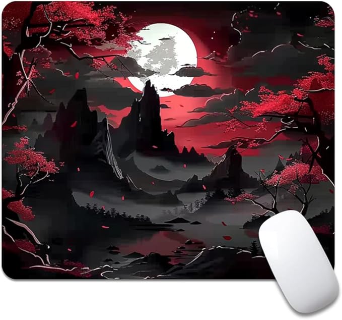 Red Trees, and Moon Square Mouse pad, Waterproof, Anti Slip Rubber Base by Goodsprout