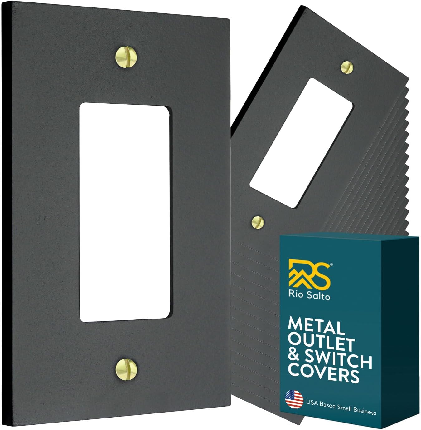 Rio Salto Matte Black Rocker Light Switch Cover – Black Wall Plates Outlet Covers Forge Collection Heavy-Gauge Metal Midsize 16-Pack 5.00" X 3.13"