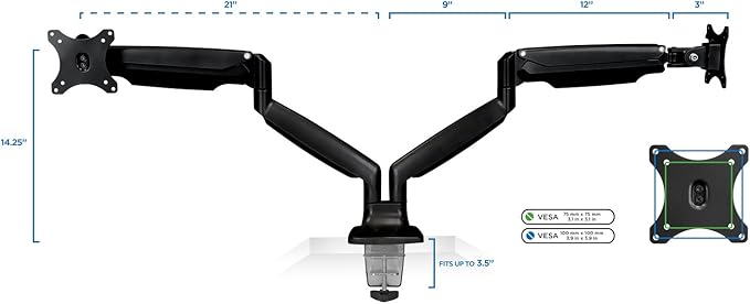 Mount-It! Dual Monitor Arm Mount | Desk Stand | Two Articulating Gas Spring - Image 5