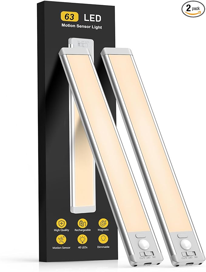 MCGOR 14.7inch Under Cabinet Lighting, 2 Pack Rechargeable Motion Sensor Light by MCGOR