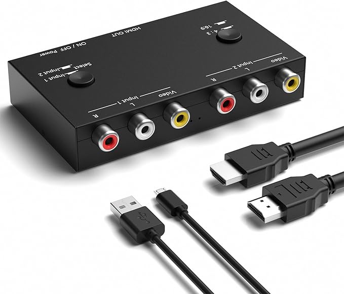 ZUZONG 2 RCA to HDMI, 1080P 2 Way RCA Composite CVBS AV Switch to HDMI Video by ZUZONG