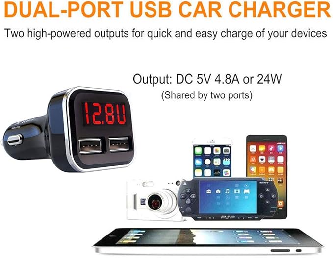 Jebsens 4.8A 24W Dual USB Car Charger Volt Meter Car Battery Monitor - Image 2