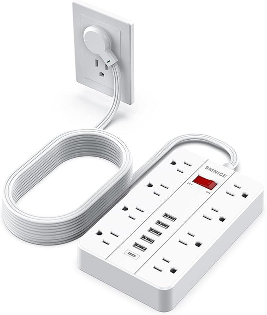 Flat Plug Extension Cord 15 Ft, SMNICE Surge Protector Power Strip by SMNICE