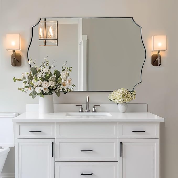 ANDY STAR 30x48 Inch Large Bathroom Mirror, Brushed Nickel Asymmetrical Mirror by ANDYSTAR