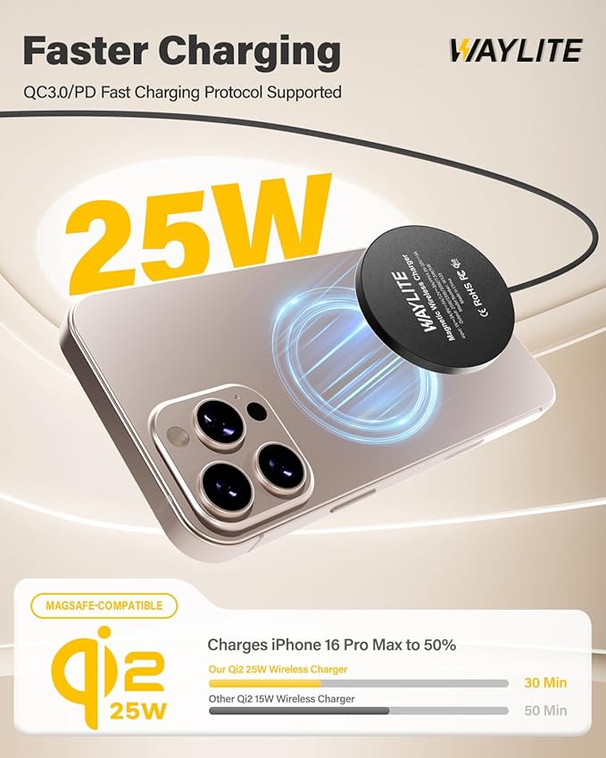 25W Wireless Charger for MagSafe, Qi2.2 Magnetic Fast Charging Pad for iPhone - Image 2