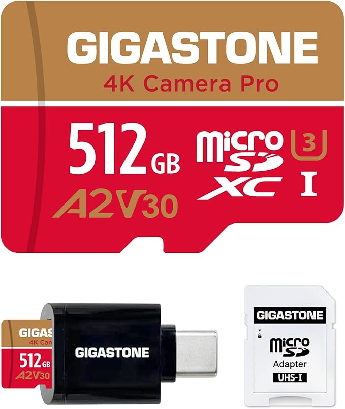 Gigastone 512GB Micro SD Card, 4K Camera Pro, A2 V30 UHS-I U3 C10, by Gigastone