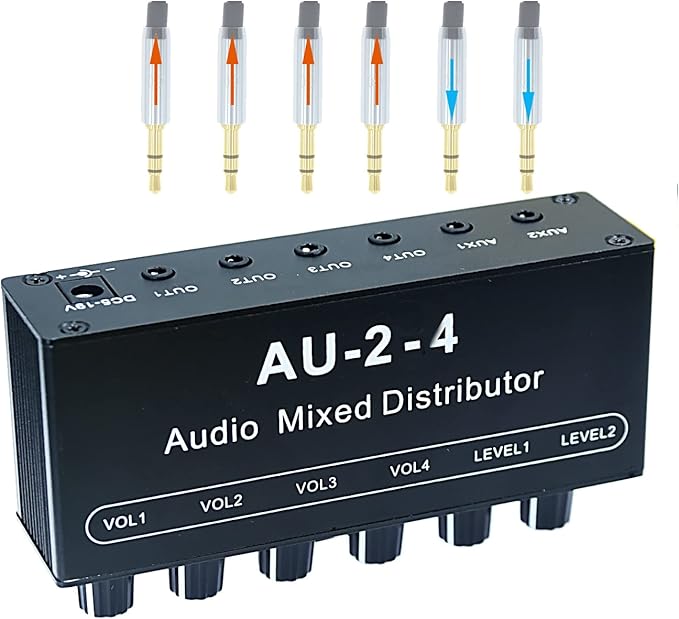 1/8" aux Input Mixing 2 in 4 Channel Way Out Headset Box Headphone Amplifier by Arklove