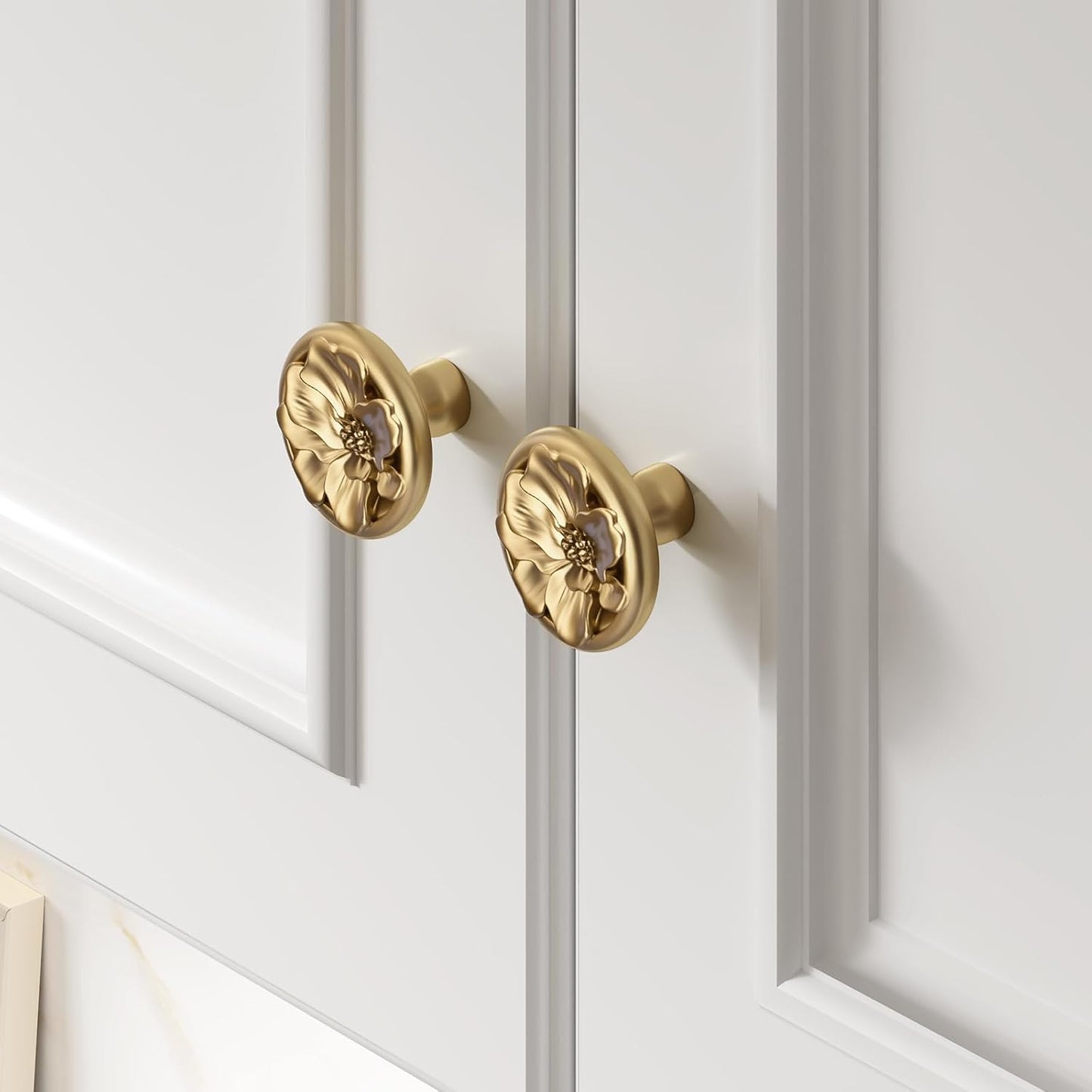 Rergy Cabinet Knobs for Drawer Dresser Closet Flower Shape 20 Pack, Solid Lemon Gold Drawer Knobs, Brushed Brass Zinc Alloy Cabinet Hardware for Cupboard Drawers Dressers
