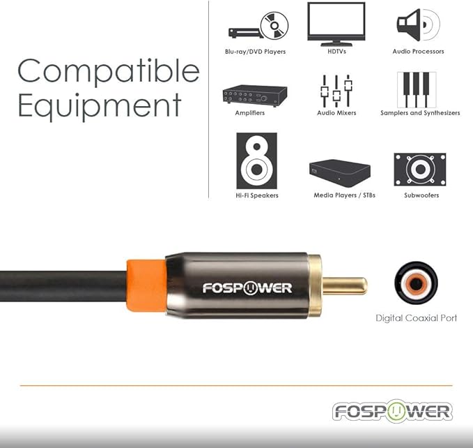 FosPower Digital Audio Coaxial Cable Premium S/PDIF RCA Male to RCA Male - Image 3