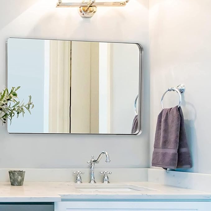 ANDY STAR 30"x48" Brushed Nickel Bathroom Mirror, Large Wall Mirror - Image 7