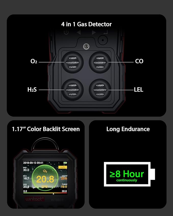 Wintact 4 in 1 Gas Leak Detector, Monitor Multi Gas Alarm Sniffers Combustible - Image 2