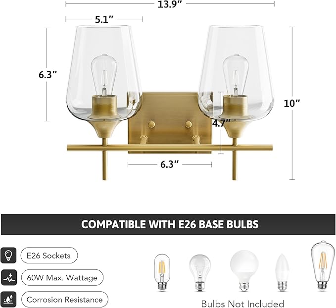VONLUCE Bathroom Vanity Light, 2-Light Bathroom Light Fixture Over Mirror - Image 5