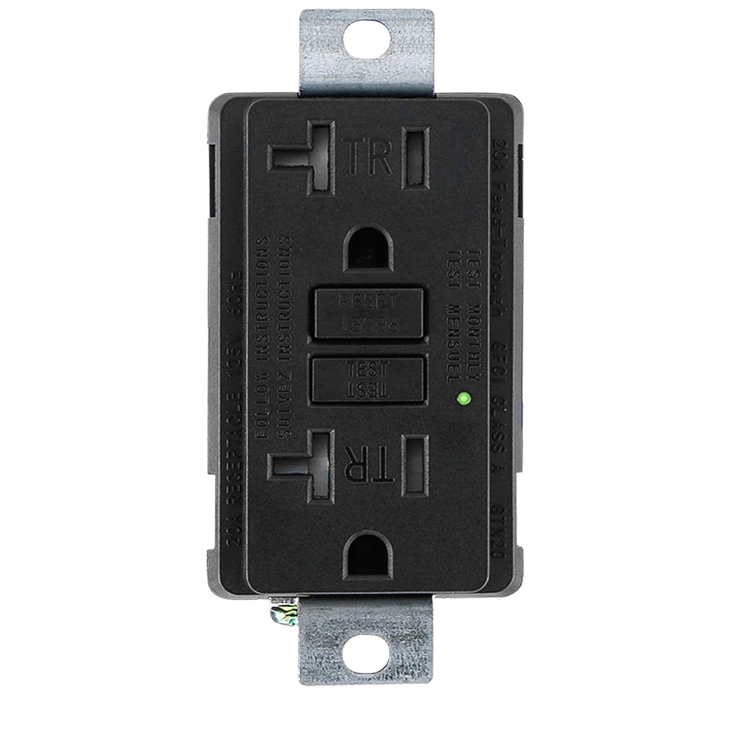 20 Amp Generator GFCI Outlet 125V, UL 2018 Standard, Self-Test Industrial Grade Ground Fault Circuit Interrupter, Oil-Resistant Nylon for Portable Generators & Construction Machinery, Black