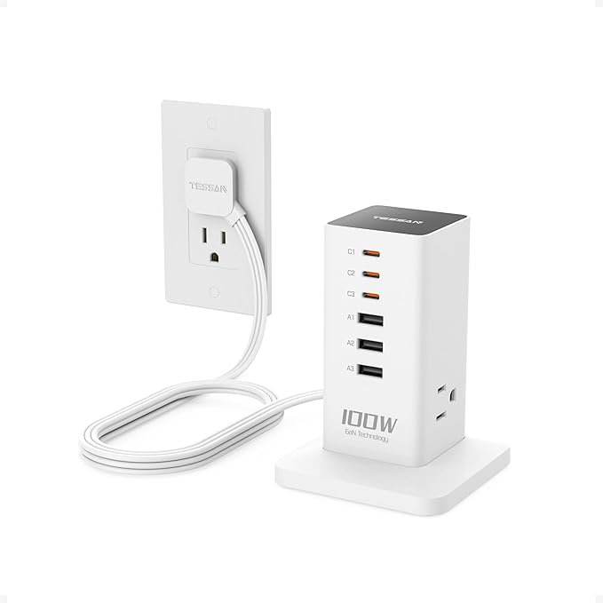 Charging Station PD 100W, TESSAN 9-in-1 USB C Power Strip by TESSAN
