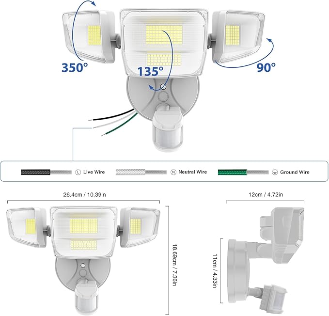 Onforu 90W 10000LM LED Motion Sensor Outdoor Lights, 4-Head Dusk to Dawn - Image 8