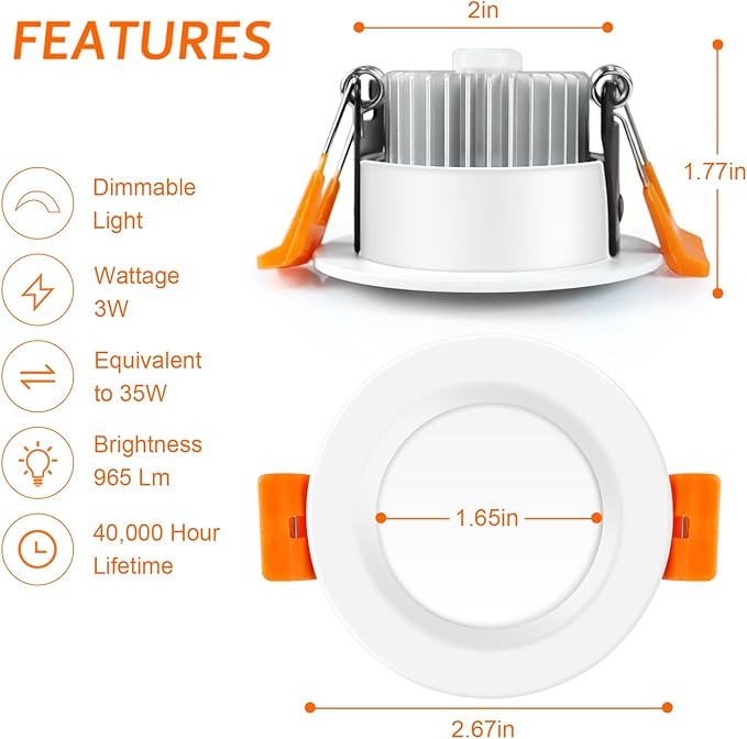inShareplus 2 Inch LED Recessed Lighting, Downlight Dimmable 3W, 5000K Daylight - Image 2