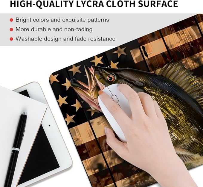 Wooden American Flag Fish Square Mouse pad, Waterproof, Anti Slip Rubber Base - Image 3