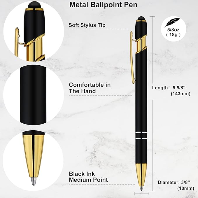 LINFANC 12 Pack Black Gold Ballpoint Pen - Image 2