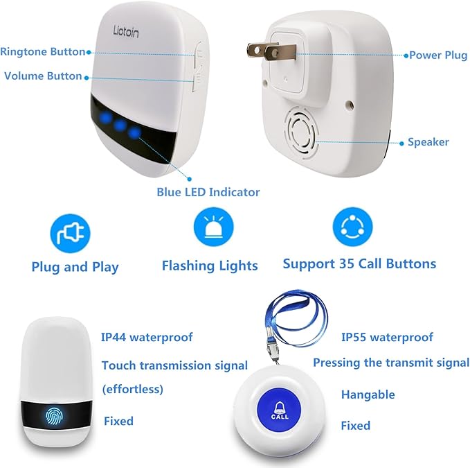 LIOTOIN Caregiver Pager Wireless SOS Call Button Nurse Alarm System - Image 3