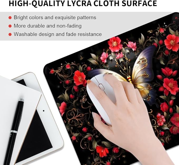 Black Butterfly Square Mouse pad, Waterproof, Anti Slip Rubber Base, Computer - Image 3