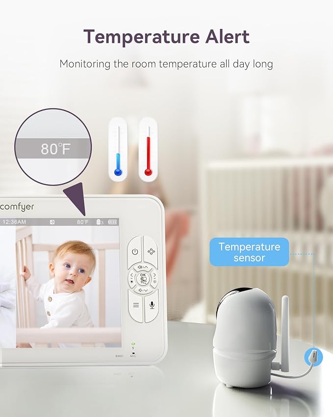 Comfyer Baby Monitor with Camera and Audio, 6000mAh Battery, VOX Mode, Auto - Image 9