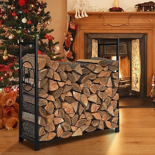 goplus firewood rack outdoor, 4 ft metal firewood, view 9