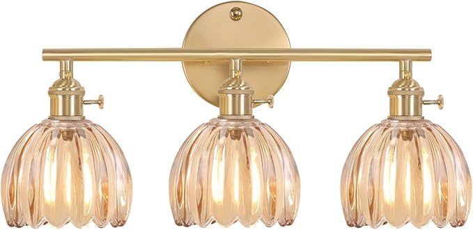 Shenmoyl Bathroom Light Fixtures, 3-Light Brass Vanity Wall Light Over Mirror by Shenmoyl